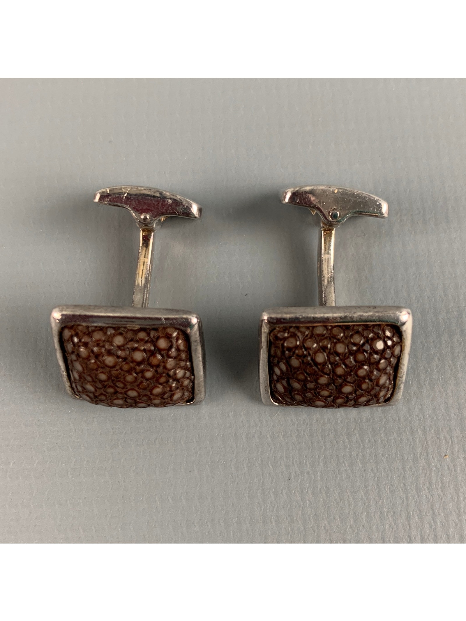 Hobbs & Kent Silver Brown Textured Sterling Silver Cuff Links